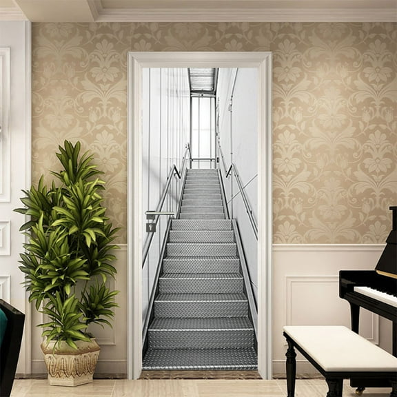 3D Door Stickers for Interior Doors White Interior Stairs Vinyl Waterproof Self Adhesive Door Mural Decals for Bedroom Office Bathroom