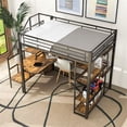 thumbnail image 3 of Full Size Loft Bed with Storage Staircase and Small Wardrobe, Metal Loft Bed Frame with Built-in Desk and Storage Shelves for Bedroom, No Box Spring Needed, Easy Assembly, Black, 3 of 7