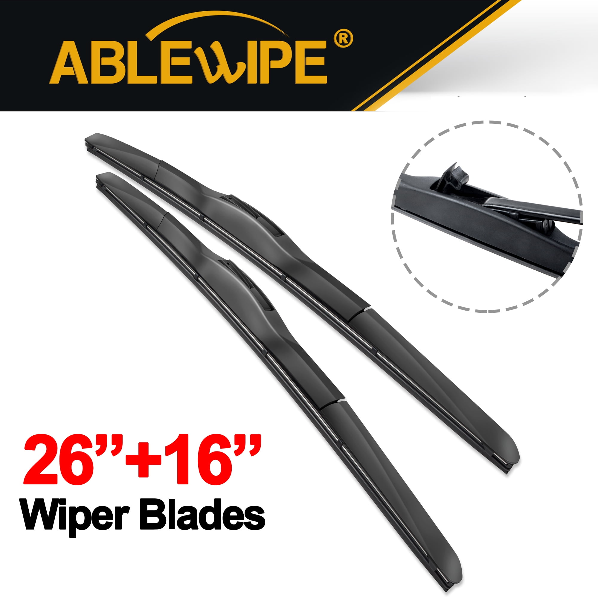 ABLEWIPE 26'&16' Windshield Wiper Blades Fit For Toyota Corolla 2013 26 Inch & 16 Inch Premium Hybrid replacement for car front window wiper (Pack of 2)