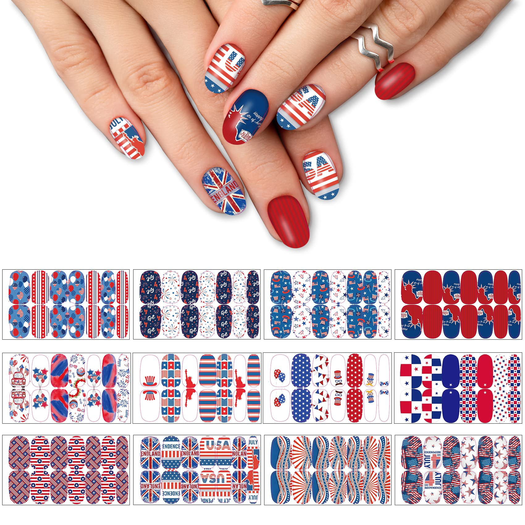 Amazon.com: 8sheets National Flag Nail Stickers American Independence Day  Nail Decal Nail Art Decoration Supplies National Flag Star Butterfly Heart  Shape Design for Women Nail Art Accessories : Beauty & Personal Care