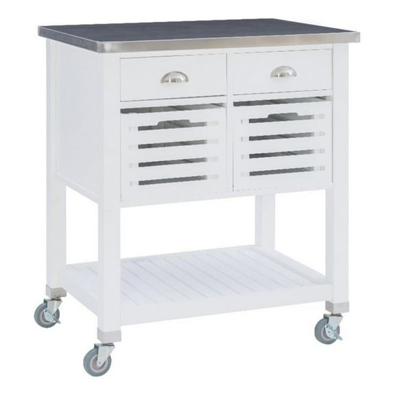 Riverbay Furniture Transitional Wood/Stainless Steel Top Kitchen Cart in White