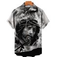 thumbnail image 3 of Camisas hawaianas con estampado 3D de Dios, Jesús, María, para hombre, camisetas casuales de manga corta con estampado 3D, camisetas de gran tamaño, ropa superior, camisas con botones para hombre, blu, 3 of 5