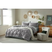 Bedtreat King Comforter Sets,7-Pieces Reversible Bedding Sets,Bed in a Bag with Comforter, Flat Sheet and Fitted Sheet, Pillowcases & Shams,Dark Gray/Light Gray