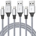 thumbnail image 1 of Cable de carga Aukelan de 6 pies, 3 unidades, nailon trenzado para iPhone, 1 of 7