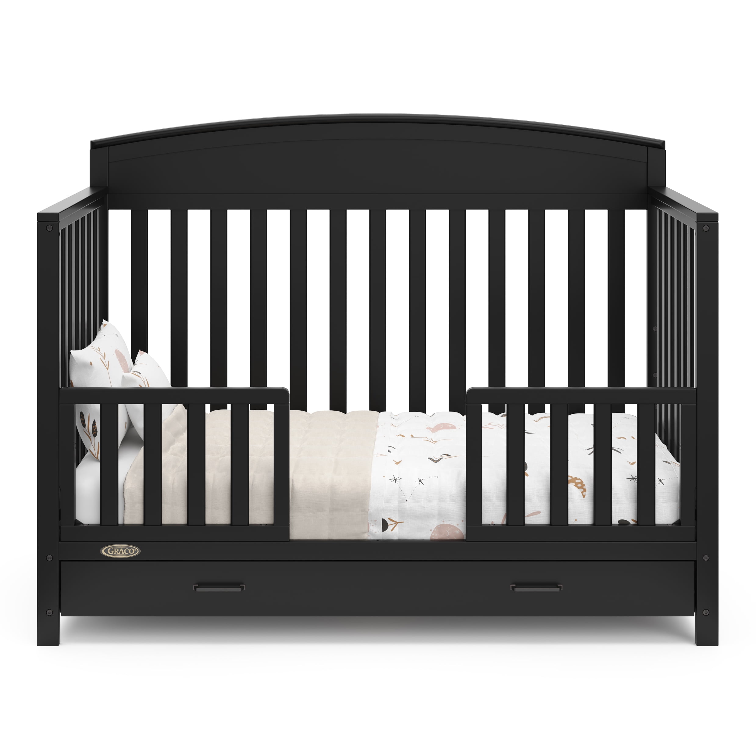 Graco Benton 5-in-1 Convertible Crib with Drawer and Premium Crib & Toddler Mattress Bundle, Black