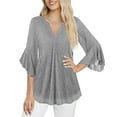 thumbnail image 4 of Nfurl Women's Sparkly Sequin Tops Trendy Ruffle Flare 3/4 Sleeve V Neck Glitter Tops Dressy Party Club Shirts Trendy Evening Concert Shirt Silver XL, 4 of 7