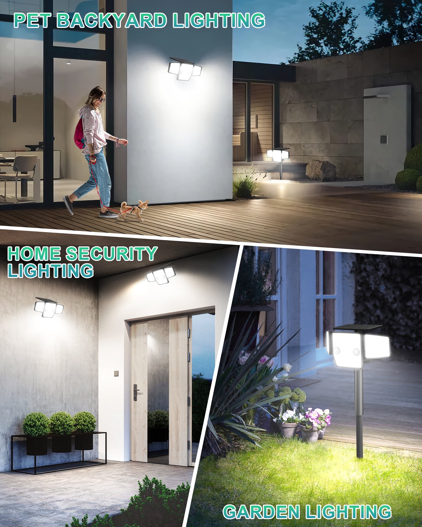 HAARAY Solar Motion Sensor Outdoor Lights 2500LM with Ground Stake, 3-Head Adjustable 236 LED Super Bright Solar Wall Security Flood Lights Outdoor Waterproof IP65 for Outside House Porch, 1 Pack