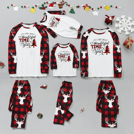 

ZCFZJW Reduce Family Matching Christmas Pajamas Set It s The Most-wonderful Time Of The Year with Xmas Tree Print Long Sleeve Tops and Pants Two Piece Sleepwear Outfits Suit(Baby-6M)