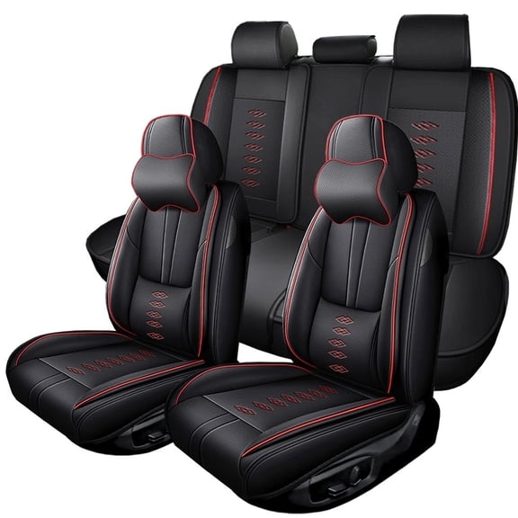 Fit for TOYOTA COROLLA 2011 Seat Cover, Black and Red Edges Car Seat Covers, Faux Leather 5 Piece Full Set With a Headrest and Lumbar Support Protect and Upgrade Seats, Pet Car Seat Covers