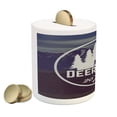 thumbnail image 2 of Hunting Piggy Bank, Deer Hunt Emblem Design Pines with Antler Silhouette Snowy Mountains, Ceramic Coin Bank Money Box for Cash Saving, 3.6" X 3.2", Brown Blue and White, by Ambesonne, 2 of 4