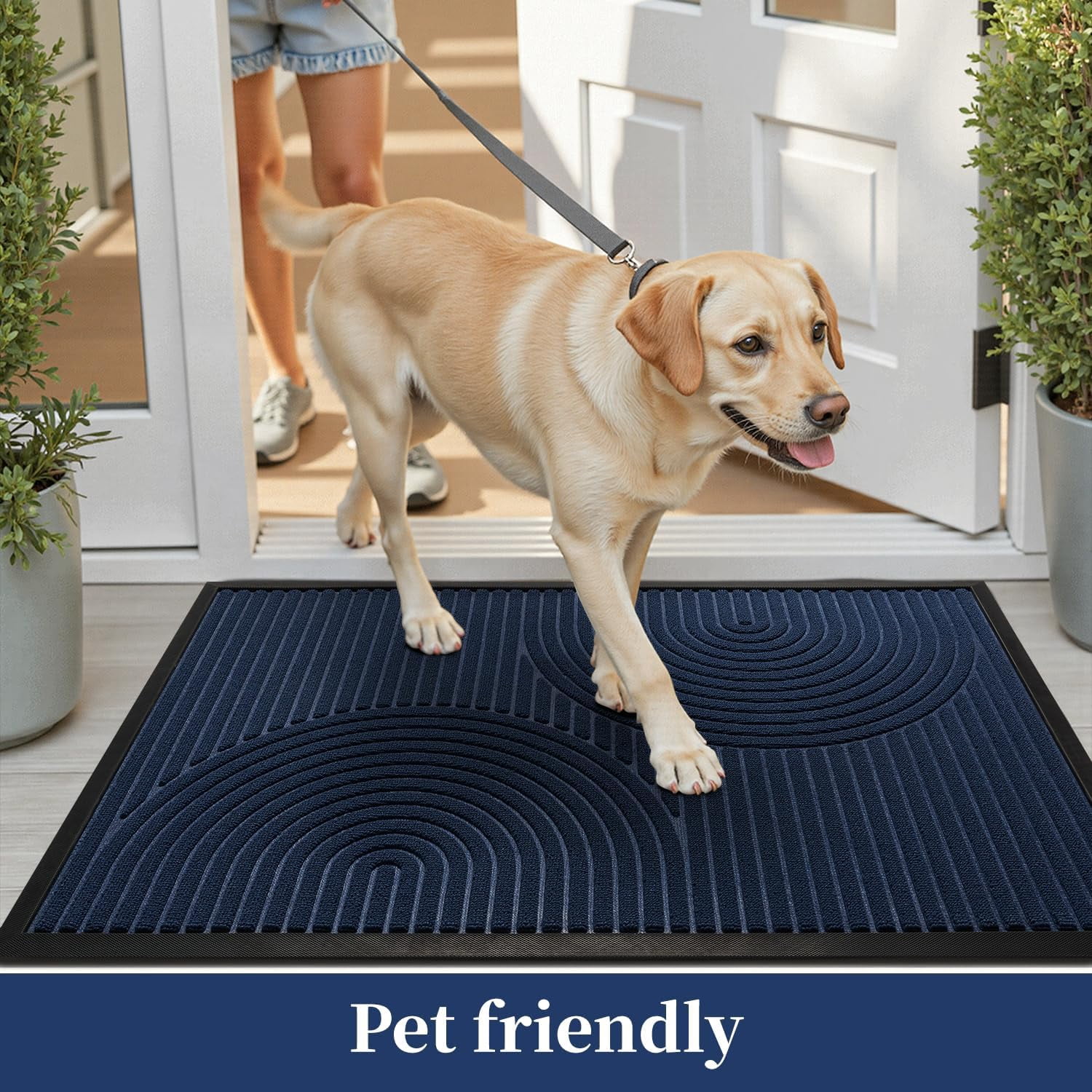 SIXHOME Outdoor Mat 17"x30" Non Slip Front Door Mat Outside Absorbent Rubber Welcome Mat Low Profile Dirt Trapper Indoor Outdoor Doormat Boho Arch Door Mat Outside Thick Entryway Rug Blue