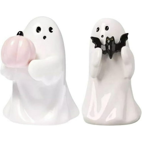 Cute Ghost Halloween Decoration Statue, Holding Bat Pink Pumpkin Ghost, Resin Halloween Home Standing Ghost Decor Tabletop Decoration, 2025 New Halloween Decorations (2pcs)