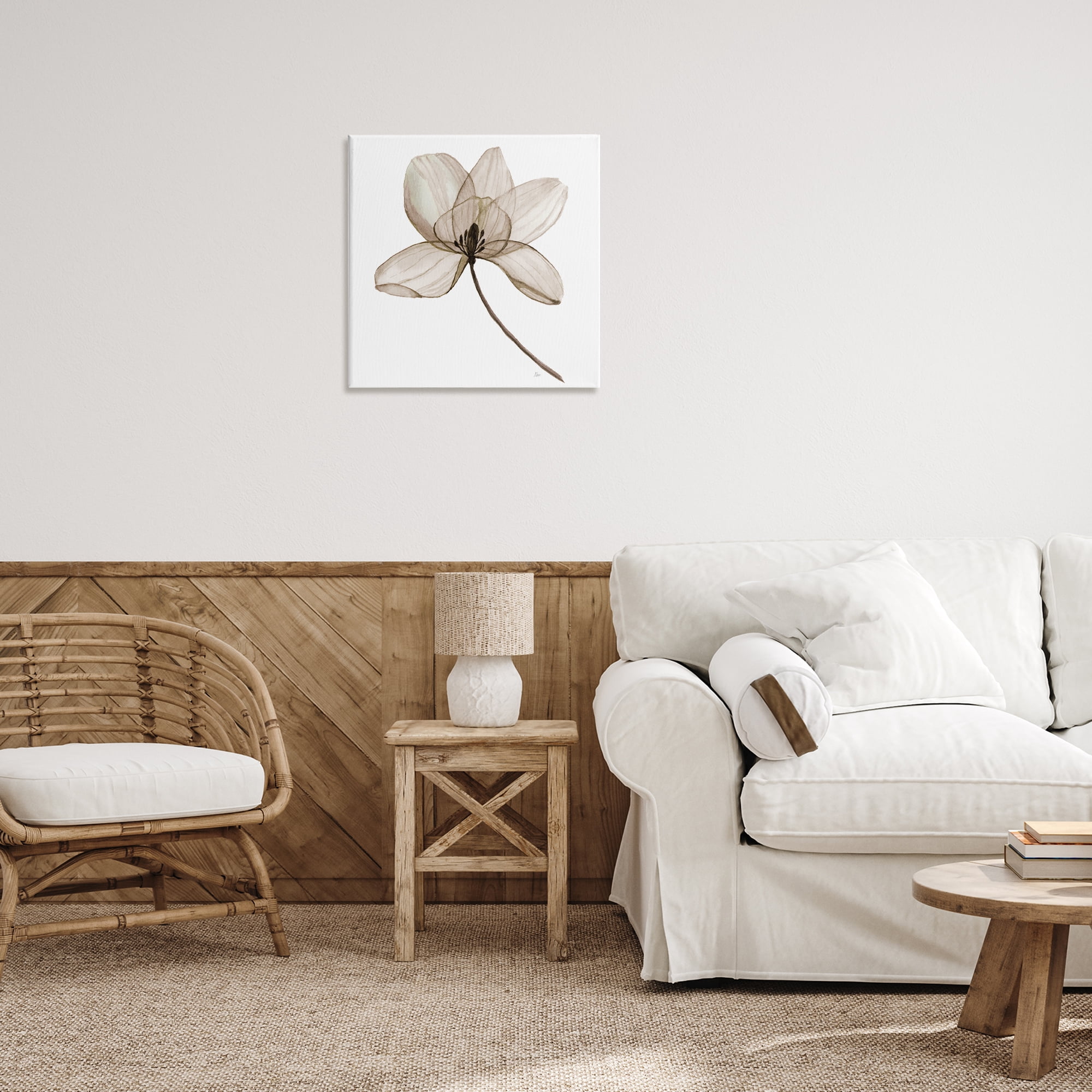 Stupell Industries Beige Opaque Blossom Plants & Flowers Painting Wrapped Canvas Art Print Wall Art, 24 x 24