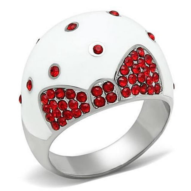 High Polished No Plating Stainless Steel Ring with Top Grade Crystal, Ruby - Size 8