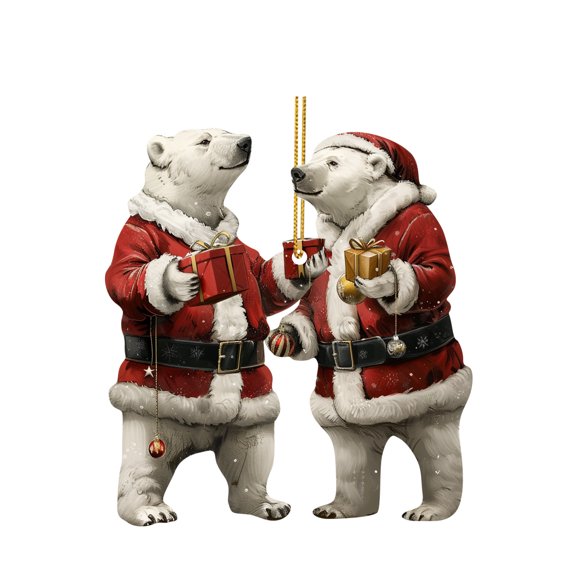 Riforla Fashionable and Cute Christmas Polar Bear Ornaments Acrylic Flat Pendants Cute Mini Ornaments Christmas Tree Ornaments Christmas Souvenir Hangs A