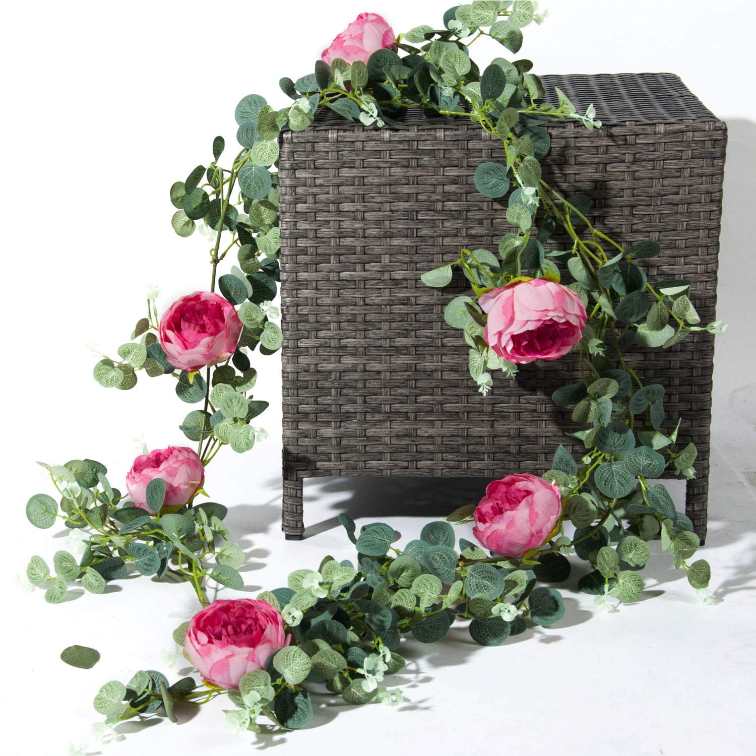 12ft 6ft Artificial Flowers Garland Silk Fake Ivy Leaves Realistic Artificial Eucalyptus Garland With Roses Flowers For Wedding Party Outdoor Garden Season Vine Decoration Walmart Com Walmart Com