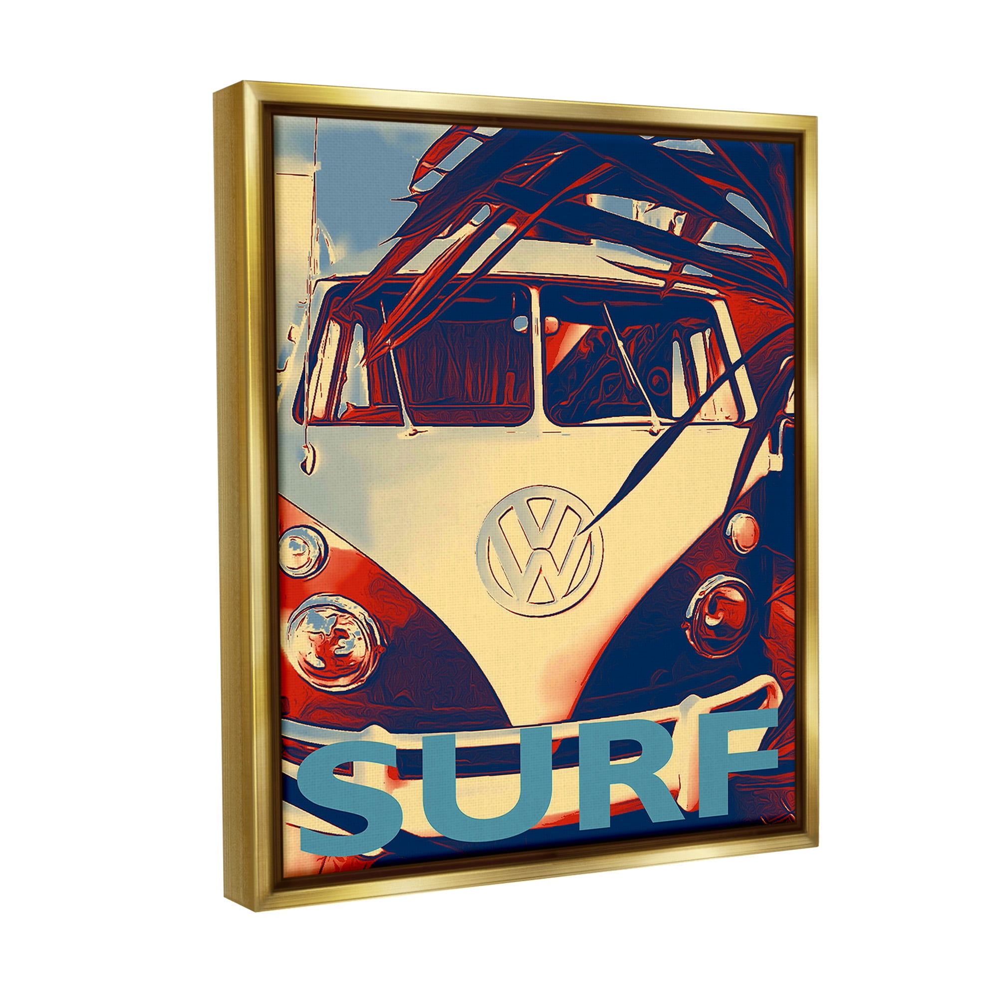 Stupell Industries Vintage Surf Van Transportation Painting Gold Floater Framed Canvas Art Print Wall Art, 25 x 31