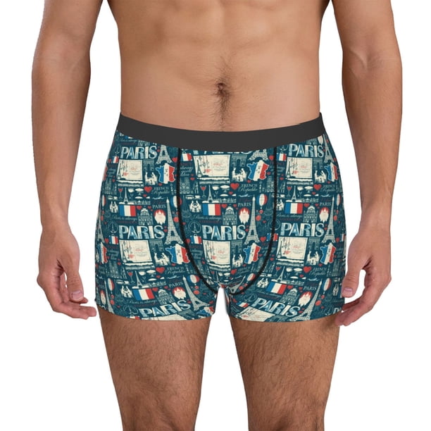 Balery France and Paris Calzoncillos bóxer para hombre, ropa interior de algodón suave y transpirable con cinturilla de nailon-X-Large