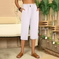 thumbnail image 5 of Capri Pants for Women Cotton Linen Summer Casual Elastic High Waisted Straight Leg Cropped Pants with Pockets, 5 of 5