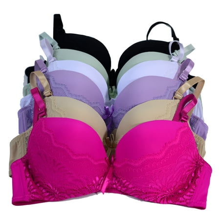 Women Bras 6 pack of Lightly Padded Demi Bra B cup C cup, Size 34C (Best Demi Bra For D Cup)