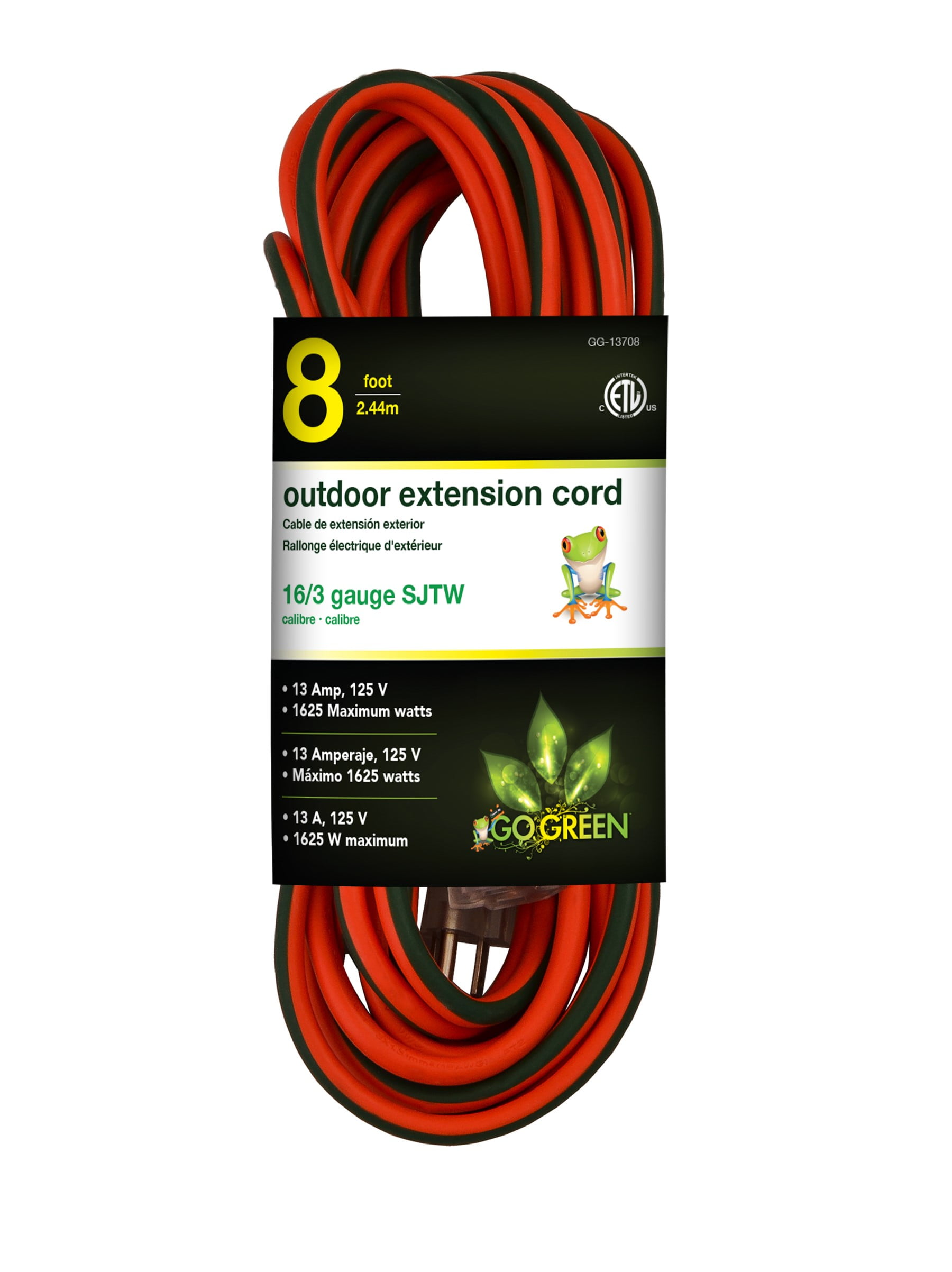 GoGreen Power 16/3 8' Heavy Duty Extension Cord Orange
