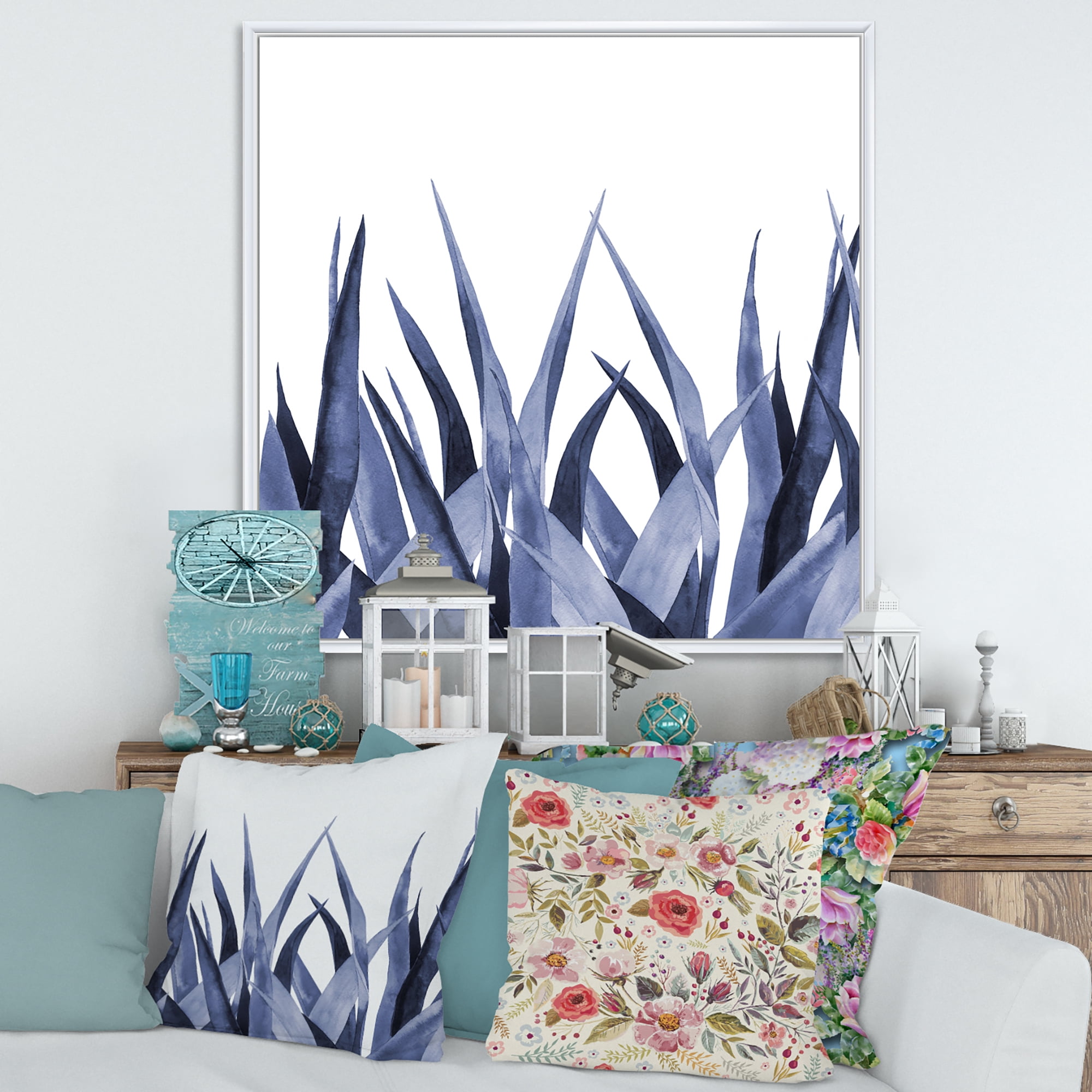 Designart 'Close Up Navy Blue Agave Leaves' Traditional Framed Canvas Wall Art Print