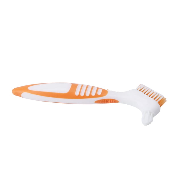 Cleaning Denture Toothbrush Dual Head Safe Denture Cleaning Tools for Partial Dentures Half Dentures Complete Dentures Orange
