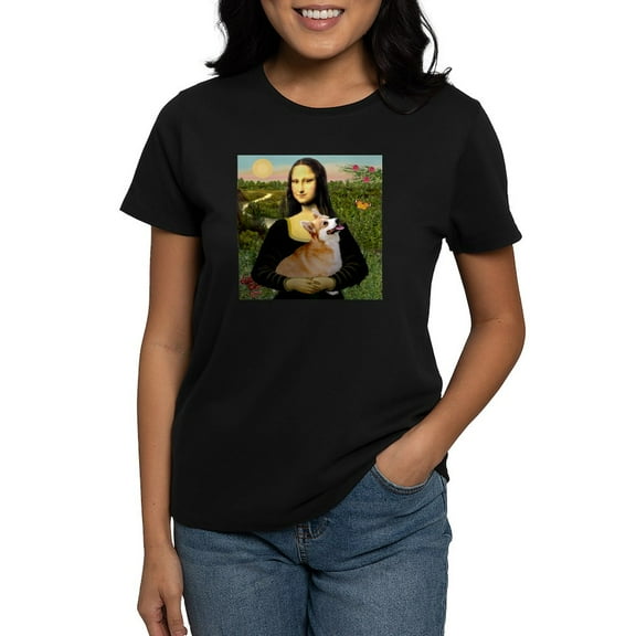 CafePress - TILE Mona Corgi7b T Shirt - Women's Traditional Fit Dark T-Shirt