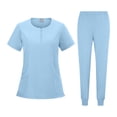 thumbnail image 3 of VV AVEORS Scrub For Women Set- 1/4 Zip Crew Neck Top & Yoga Waistband Cargo Pants Stretch Scrub Set Quick Drying Nursing Uniforms Light Blue M, 3 of 7