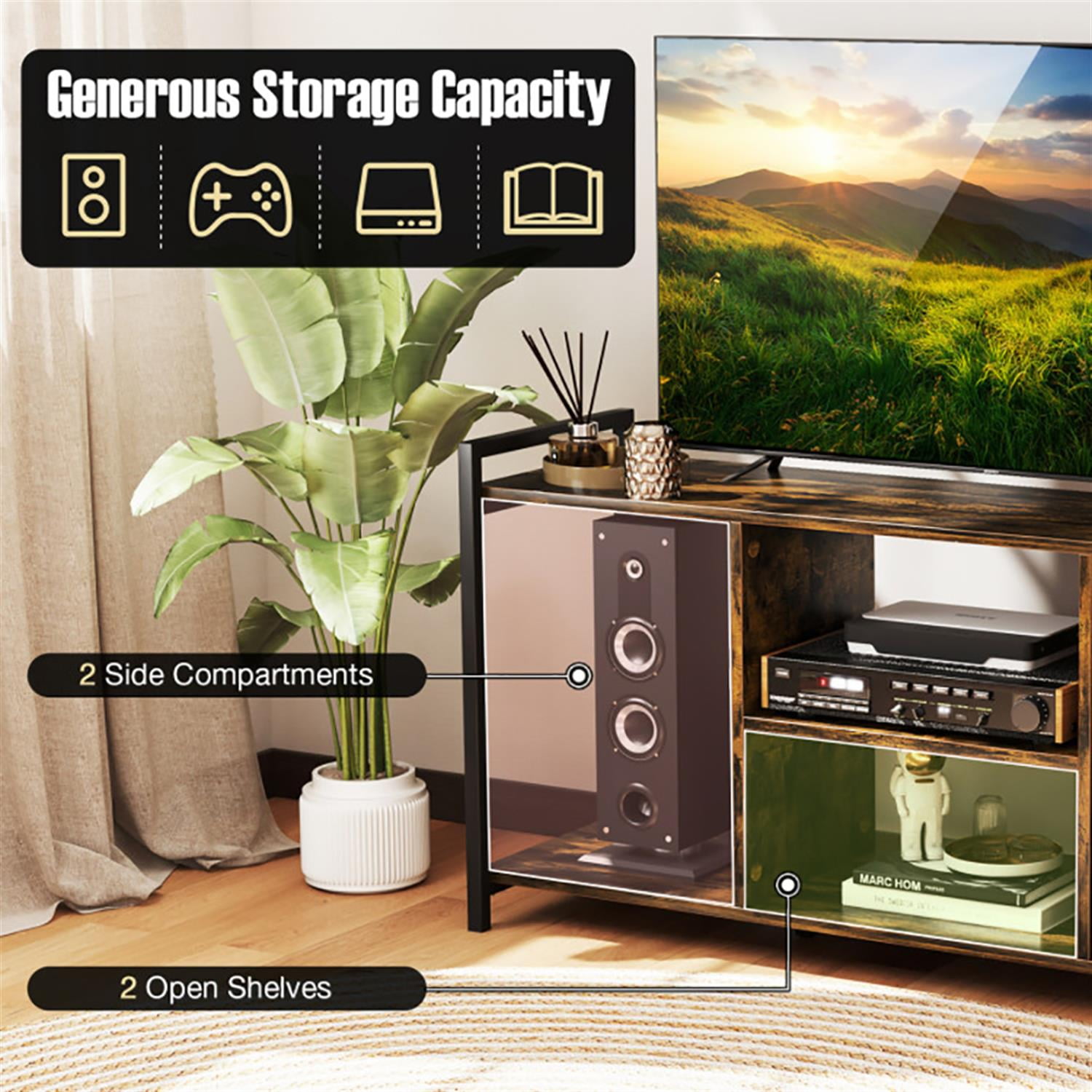 Demi Bonn TV Stand for 55" TVs, Entertainment Center, Industrial Media TV Console Table for Living Room Bedroom, Brown