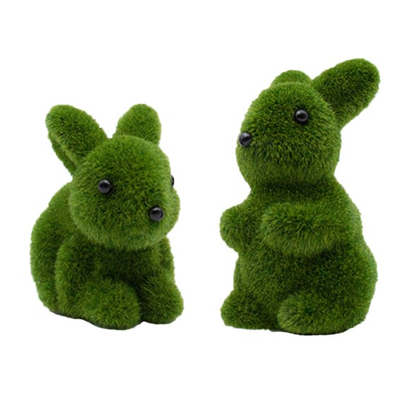 Decorr 2Pc Easter Bunny Figurine,Rabbit Shape Plants 2Pc Set Artificial Green Bunny Topiary Decor for Easter Porch Garden Indoor Outdoor Spring Decoration