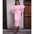 thumbnail image 4 of Women'S Elegant Floral Lace Long Sleeve Bodycon Pencil Dress for Evening Events Pink M, 4 of 9