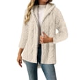 thumbnail image 3 of Fleece Jackets for Women Plus Size Hooded Long Sleeve Solid Color Warm Winter Coat Casual Thicken Fleece Lined Cardigan Outerwear, 3 of 8