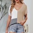 thumbnail image 5 of Wycnly Womens Blouses and Tops Dressy Fashion Loose Fit Knitted Ribbed Plus Size Tshirts 2025 Summer V-Neck Short Sleeve Color Patchwork Casual Blouses Khaki s, 5 of 7