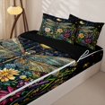 thumbnail image 3 of Homewish Boho Dragonfly Zipper Twin Comforter Sets with Fitted Sheet and 2 Pillowcases,Colorful Flower Floral Zipper Bedding Set,Black Reversible,4 Pieces, 3 of 7