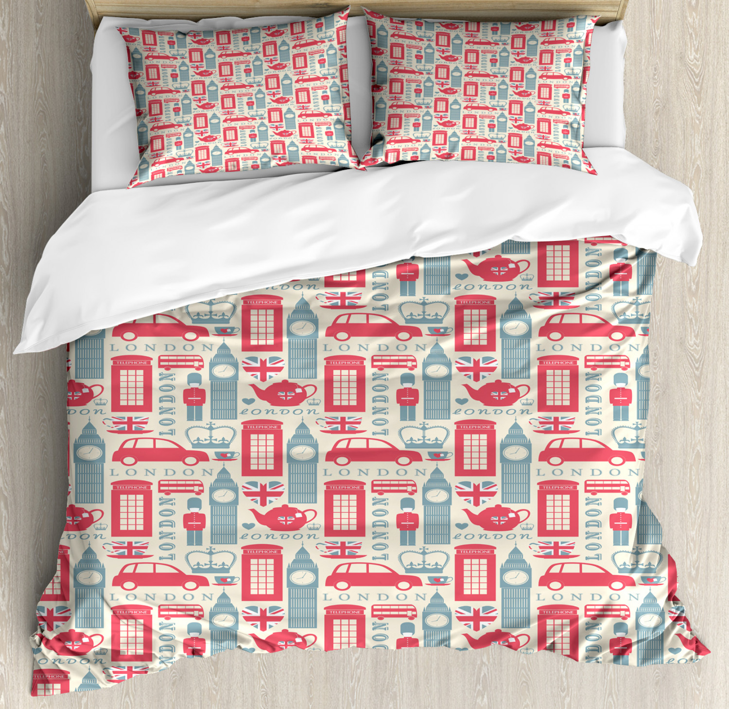 London Duvet Cover Set Queen Size, Popular British Culture Elements