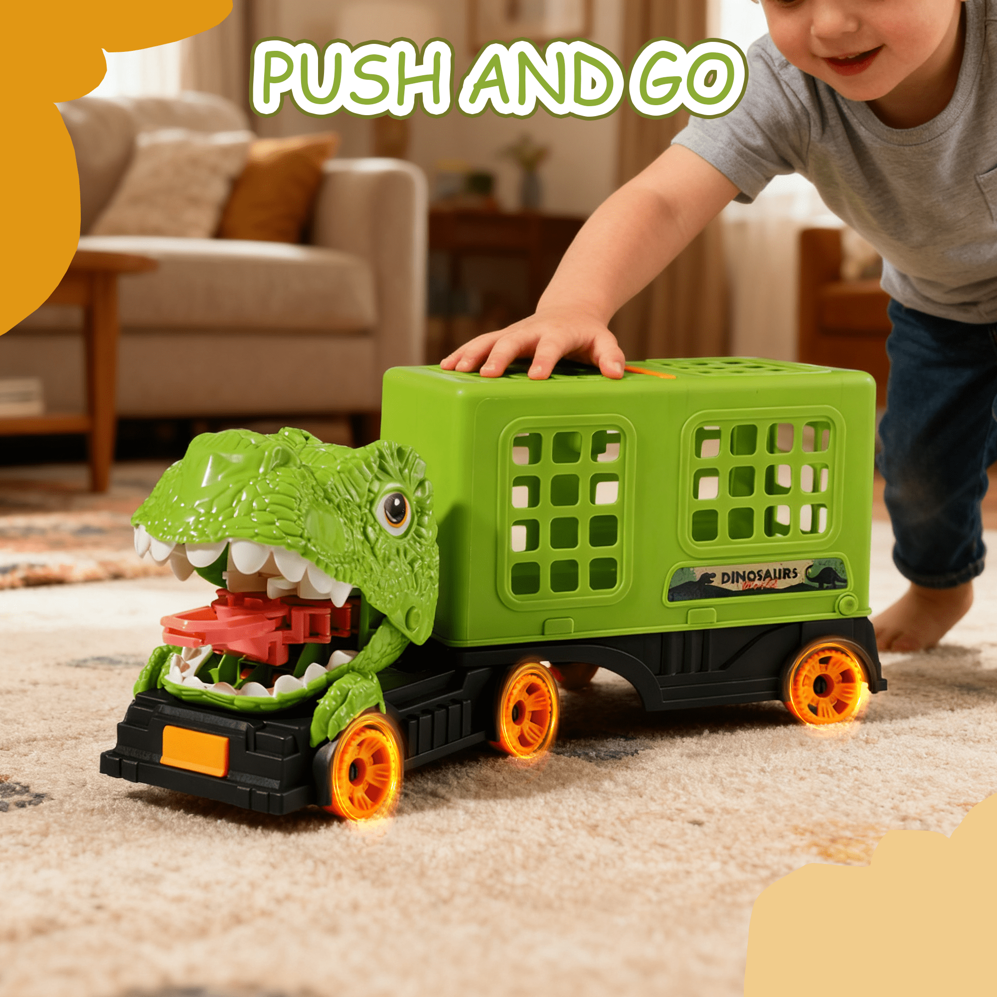 ZSUCC Dinosaur Toy, Dinosaur Transport Truck for Toddlers Boys Ages 3-8, 2 Modes Dinosaur Playset with Small Dinosaurs,  Dinosaur Truck Toys for 3-6 Years Old Boys Girls Gifts