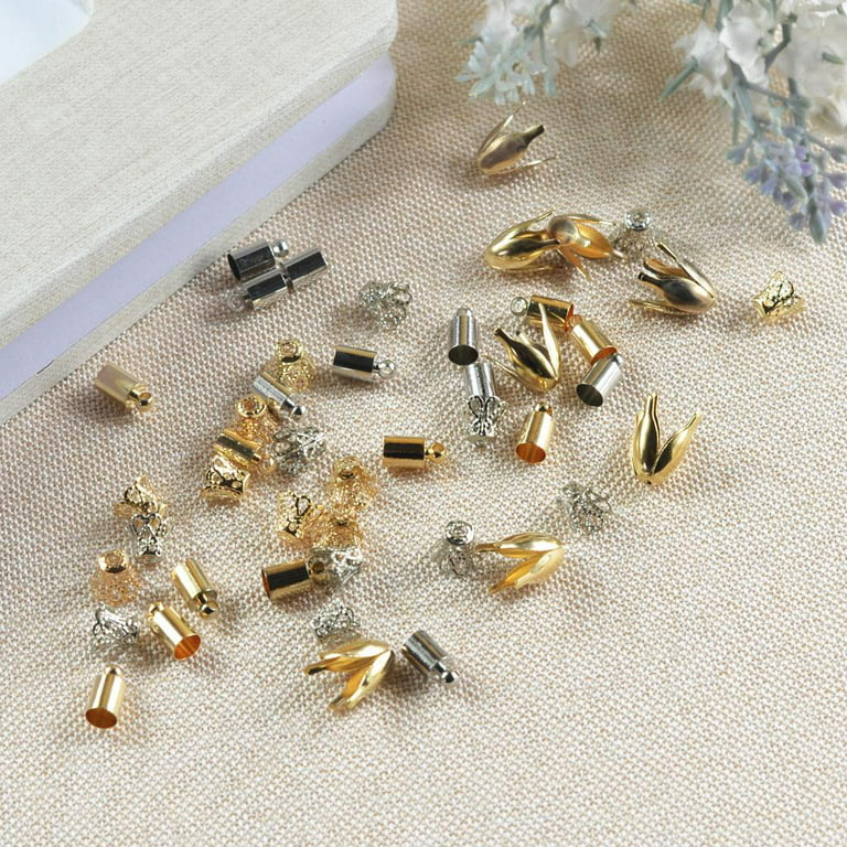 Pack of Design Jewelry Findings Necklace Leather Cord End Caps Tassel End Connector Fabric Flower Pieces DIY Jewelry Making Craft Hair Ponytail Hair