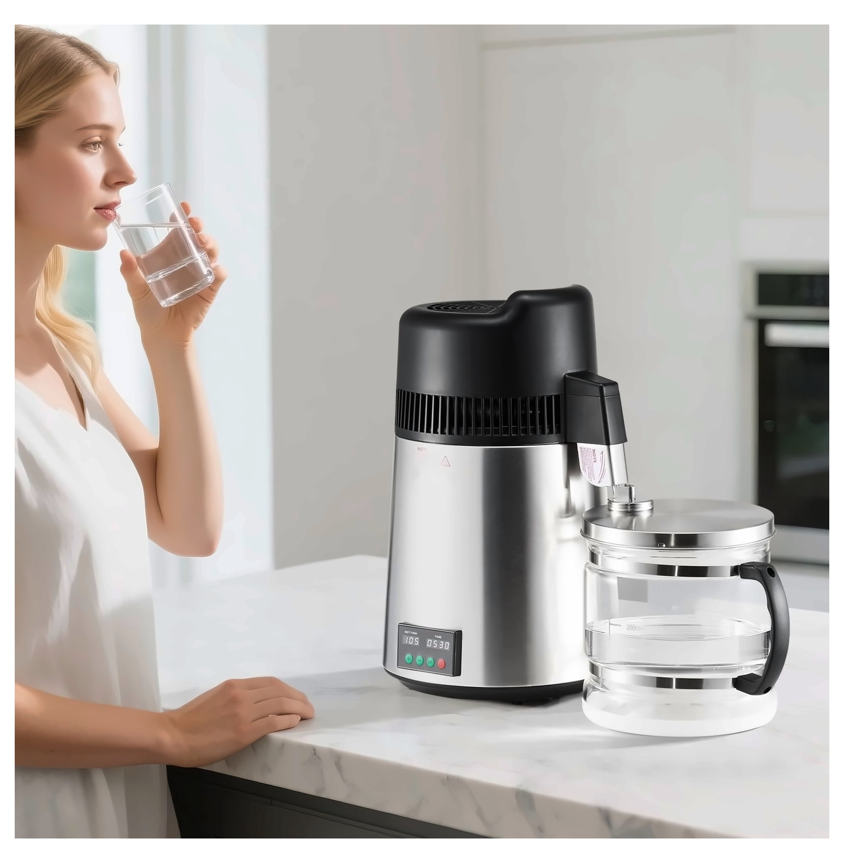 6L Water Distiller Home Countertop Purifier Machine 900W Stainless Steel Glass