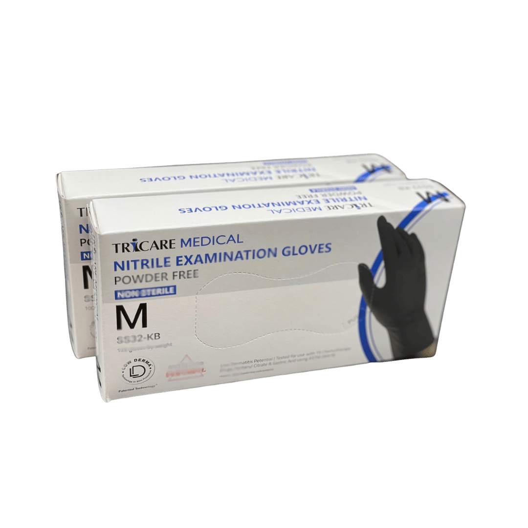 TRICARE Medical Nitrile Gloves, Medium, 200 Count, Berry Black, Powder