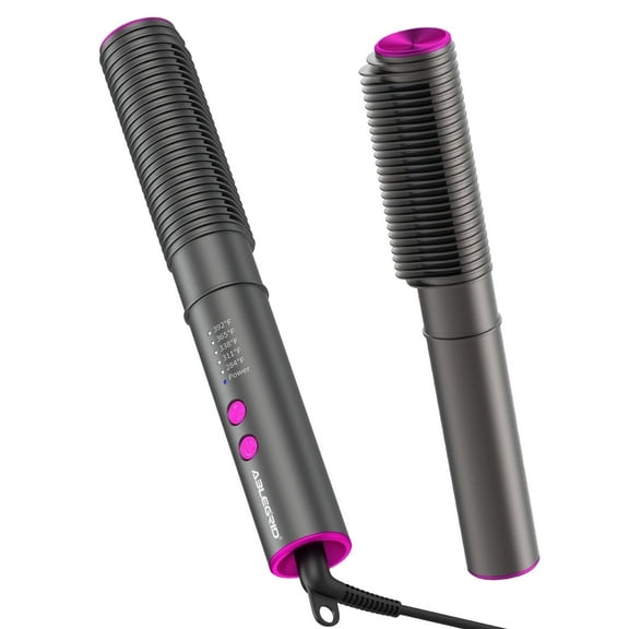 ABLEGRID Hair Straightener & Curl Brush, 2 in 1 Hair Straighteners for Women, Portable Hair Straightener Comb for Travel, 2 Models 5 Temp Settings & Anti-Scald & Dual Voltage, Dark Grey
