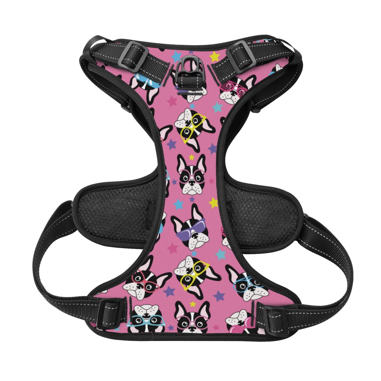 Kdxio Colorful Cute French Bulldog Print No Pull Dog Harness Adjustable Reflective Oxford Easy Control Medium Large Dog Harness for Training and Everyday-Medium
