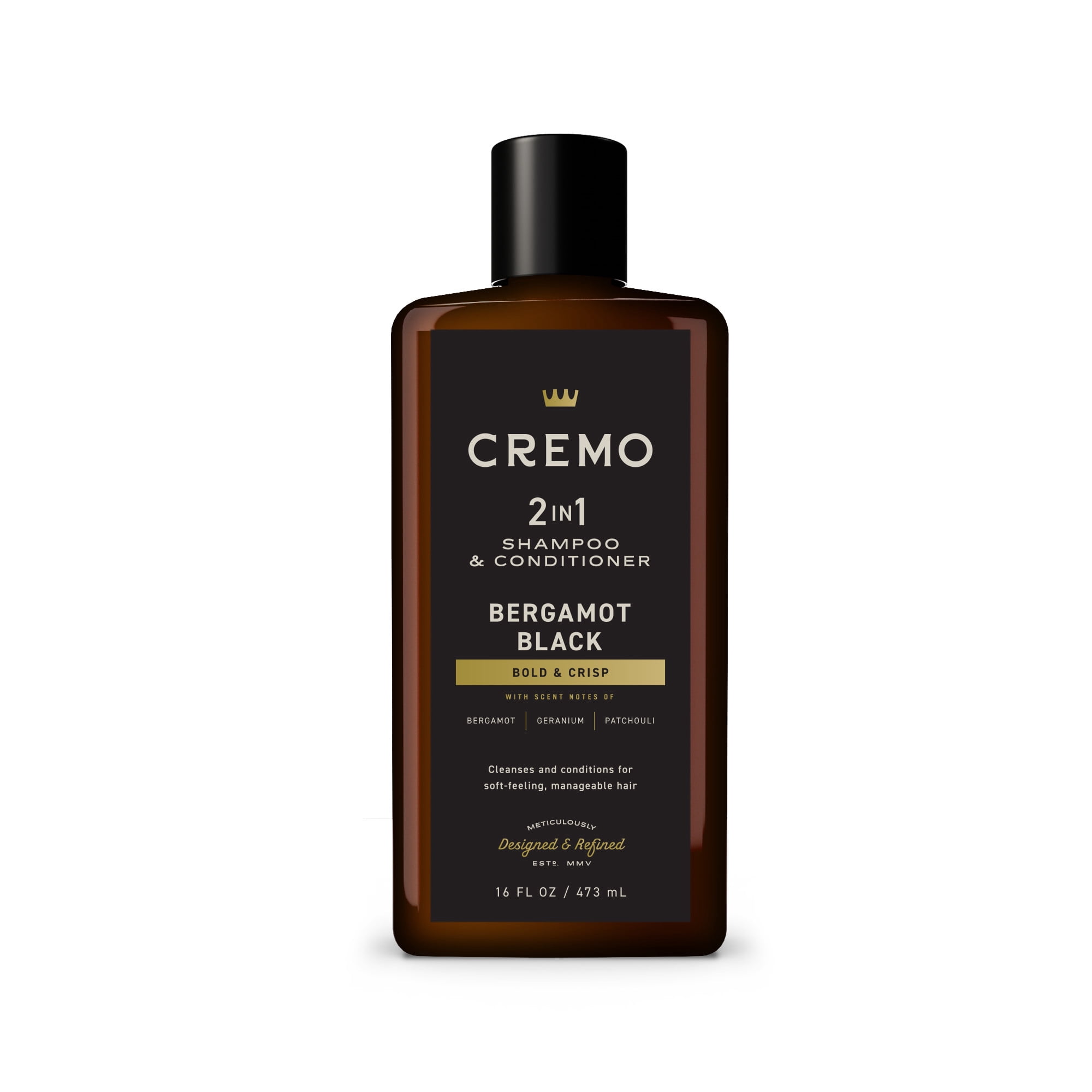 Cremo 2-in-1 Men's Shampoo & Conditioner, Bergamot Black Scent, 16