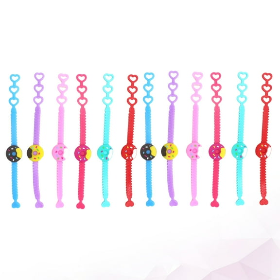 WHAMVOX Assorted Color Donuts Wristbands for Kids Made of Durable PVC Perfect for Parties and Creative Play 12pcs