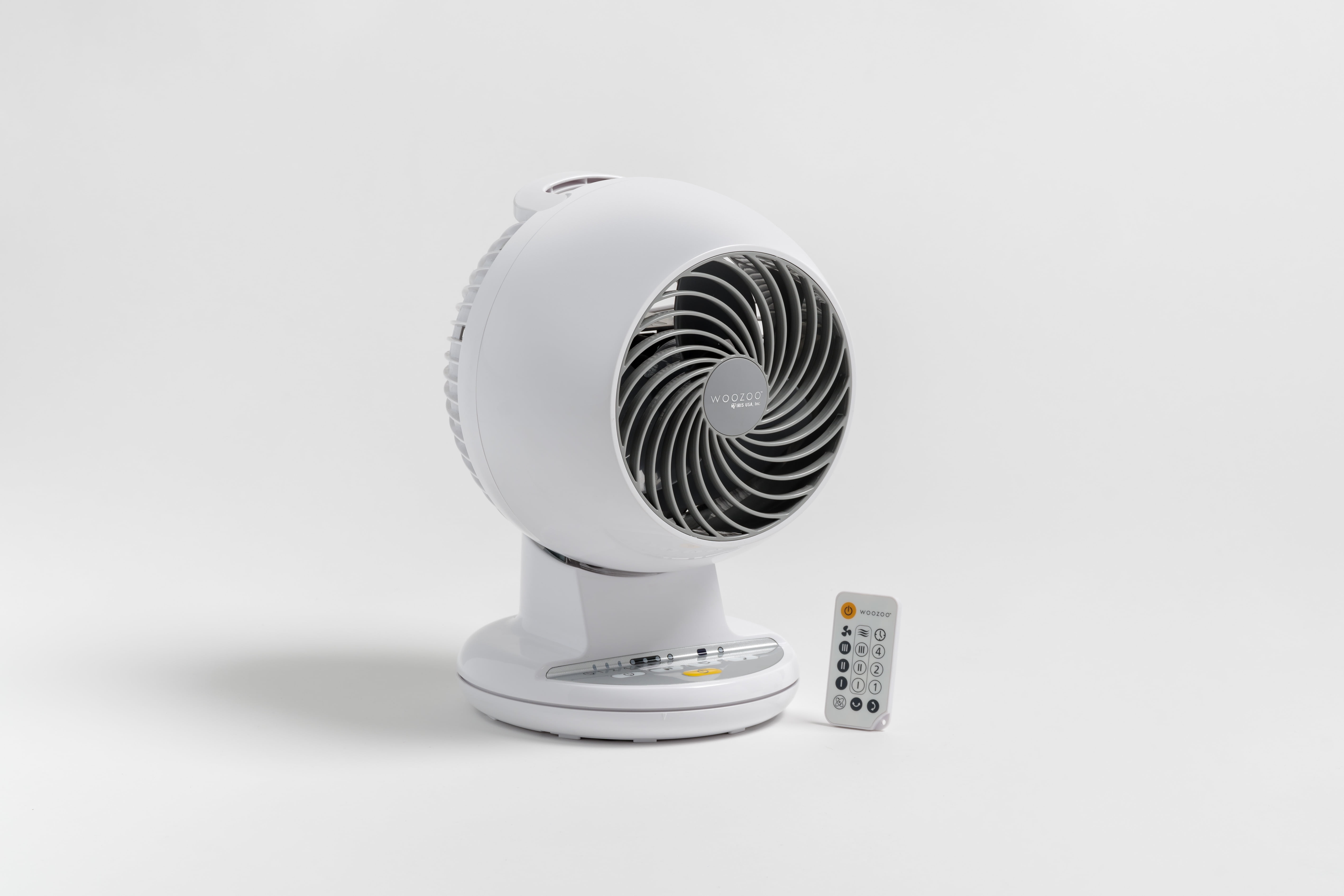 IRIS WOOZOO 360° Oscillating Fan with Remote & Timer, 5 Speed Settings, White