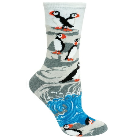 Penguins Puffin on the Rocks Blue Large Cotton Socks