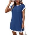 thumbnail image 2 of Mifsaly Ribbed Knit T Shirt Dress Women Mini Cap Sleeve Crewneck Summer Dresses Contrast Trim Lightweight Work Vacation Sundress XXL, 2 of 7