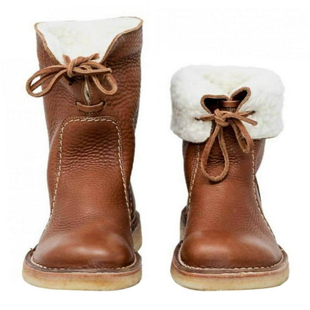 

Women Mid Calf Boots - Fashion Leather Flat Heel Boots with Soft Lining | Stylish and Classic Low Heel Winter Snow Boots for Casual Date Working Wearing with Black Brown Red Coffee Four Colors