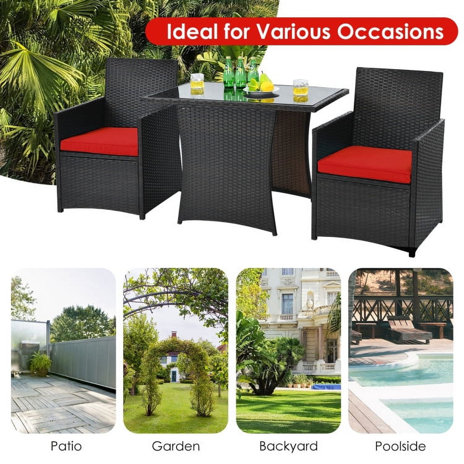 Aimee Lii 3 Pieces Wicker Patio Furniture Set with Cushion and Sofa Armrest, Small Patio Set, Red Aimee Lii 3 Pieces Wicker Patio Furniture Set with Cushion and Sofa Armrest, Small Patio Set, Red