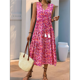 thumbnail image 5 of Vestido de Verano para Mujer, Sin Mangas, Bohemio, Floral, con Escote en V, Lazo Frontal, Flecos y Fluido Rosa Roja M, 5 of 8